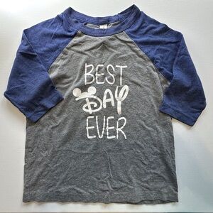 Disney Print‎ ‘Best Day Ever’ 3/4 Sleeve Blue Gray Graphic Print Shirt Boys 5T